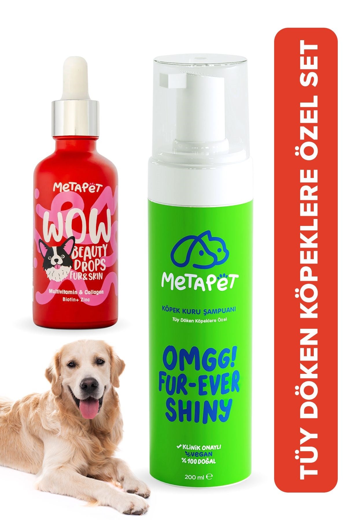 Tüy Döken Köpeklere Özel Set - Tüy Sağlığı Damlası ve Kuru Şampuanı - Multivitamin