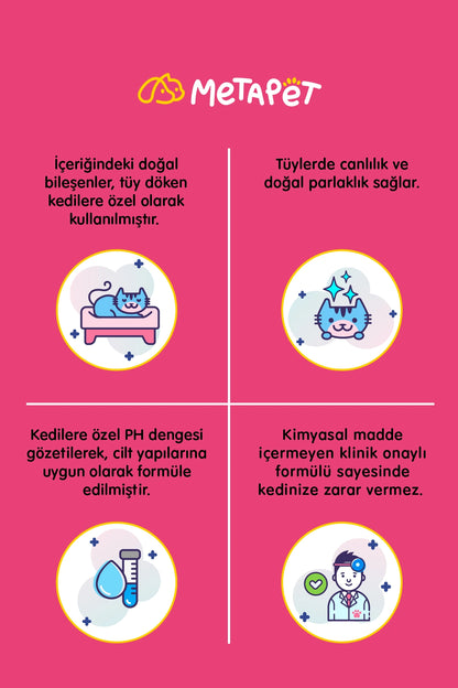 Kedi tüy dökülmesine karşı bakım sağlayan kuru köpük şampuan