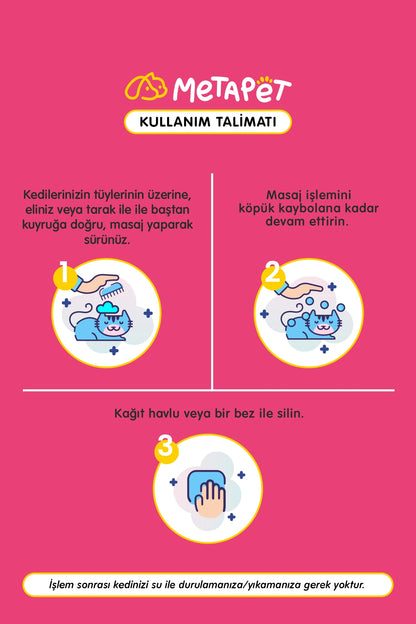 Su ve durulama gerektirmeyen kedi kuru şampuanı