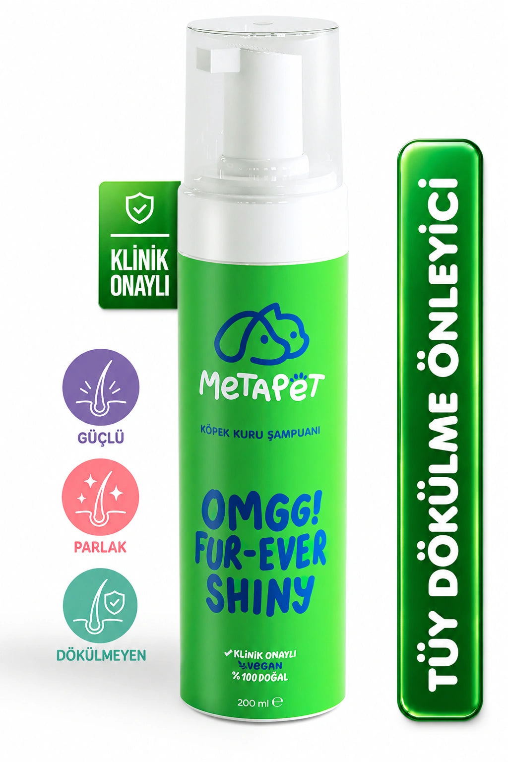 Metapet köpek tüy dökülme önleyici kuru şampuan 200 ml