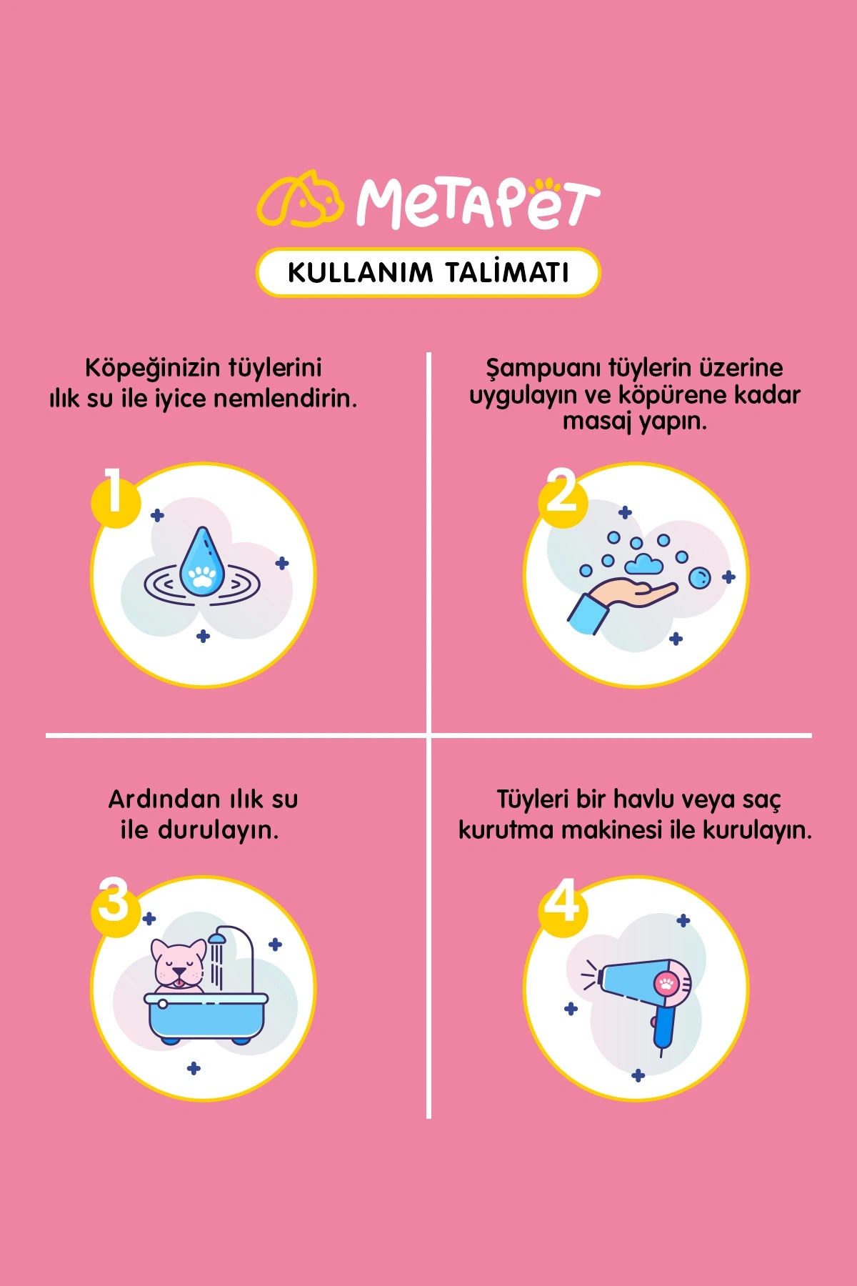 Doğal içerikli Metapet köpek banyo şampuanı