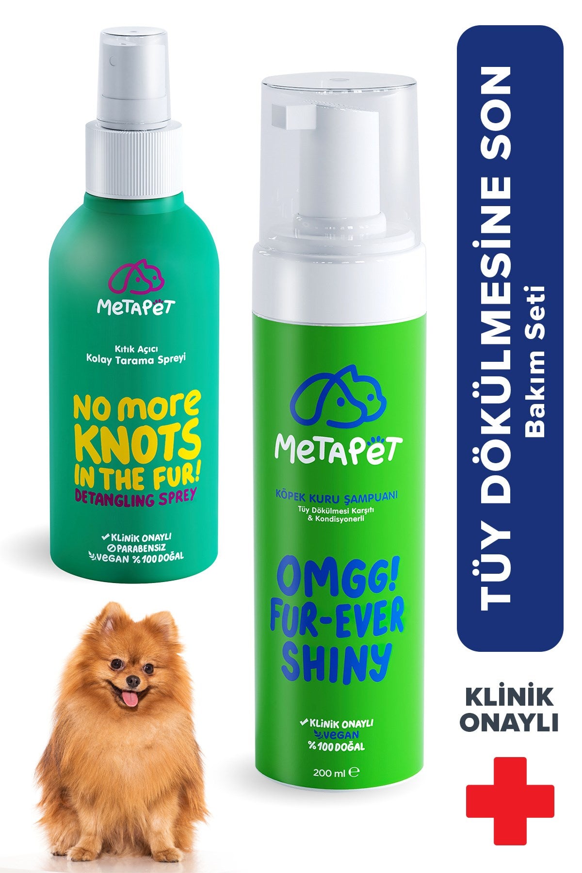 Köpek Tüy Dökülmesi Karşıtı Bakım Seti, Kuru Şampuan ve Kolay Tarama Ürünleri Spreyi - E Vitamini