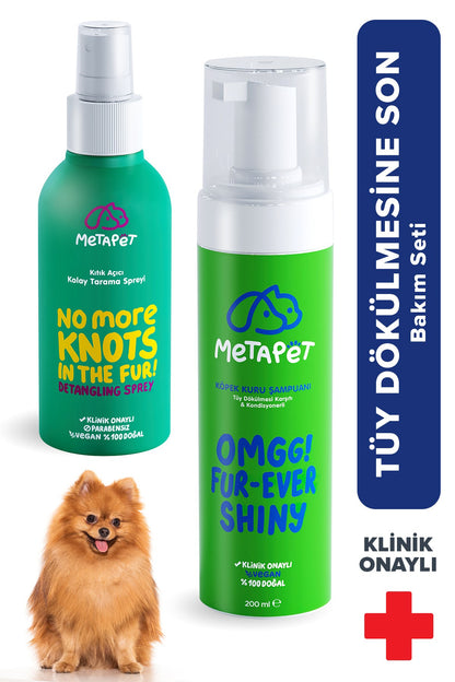 Köpek Tüy Dökülmesi Karşıtı Bakım Seti, Kuru Şampuan ve Kolay Tarama Ürünleri Spreyi - E Vitamini