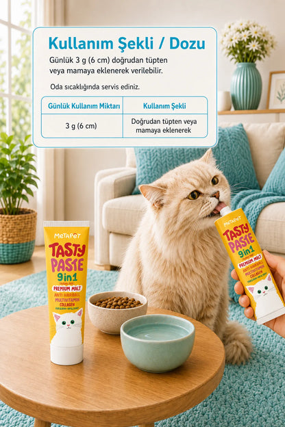 Vitamin mineral ve taurin içeren kedi vitamini macunu