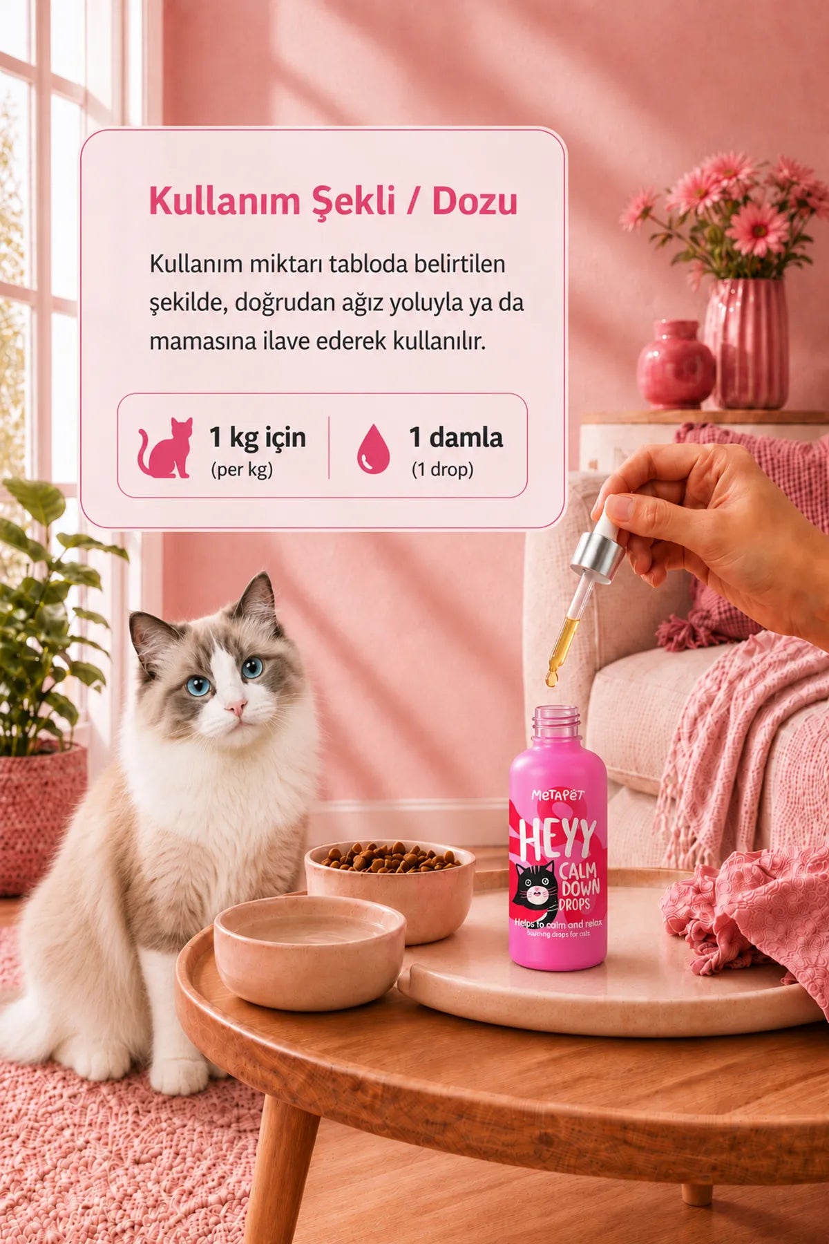 Stresli dönemlerde rahatlama bakımını destekleyen kedi damlası