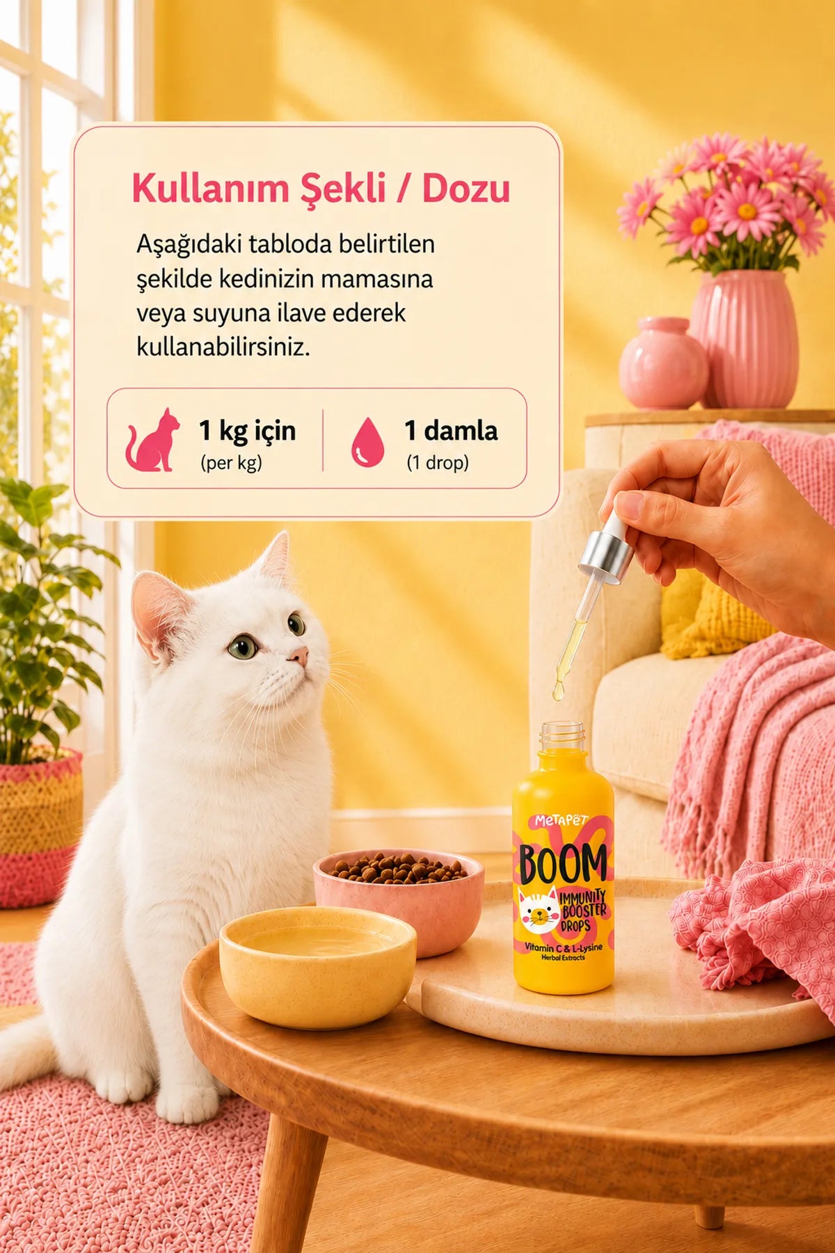 Mama ve suya eklenebilen kedi vitamin damlası