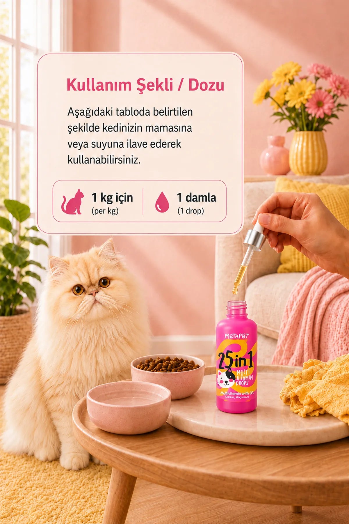 Kediler için multi vitamin, mineral ve amino asit desteği