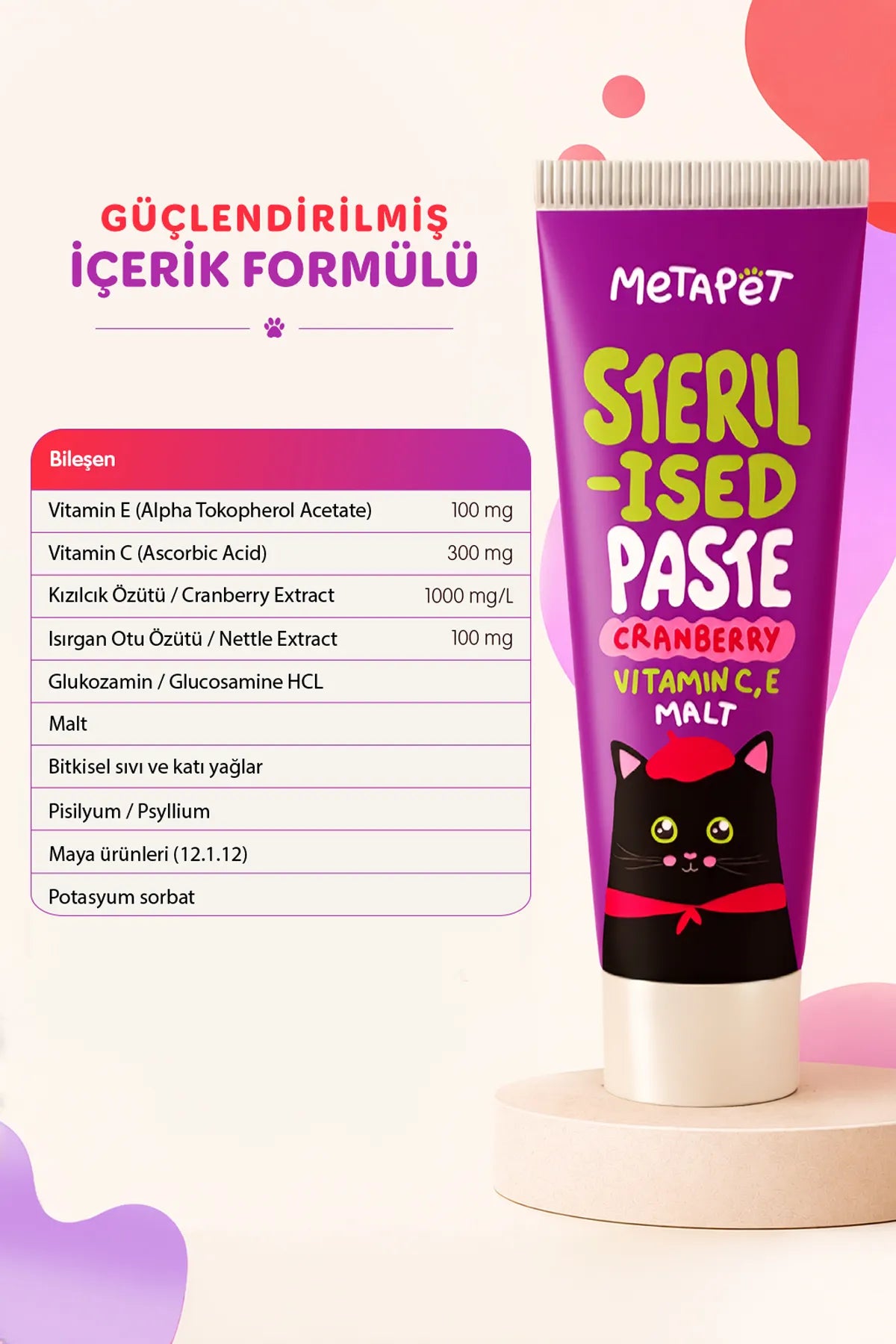 Kısırlaştırılmış kediler için tüy yumağı önleyici malt
