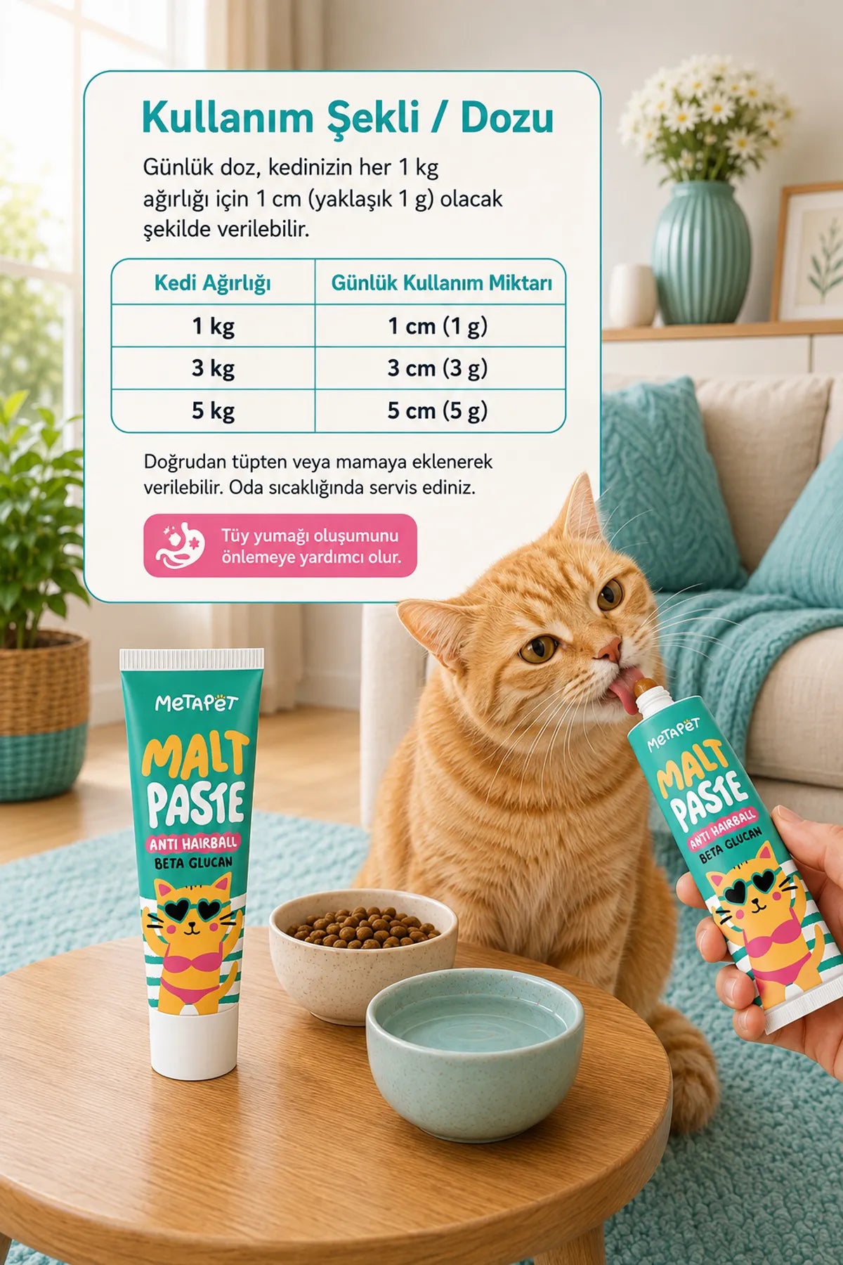 Kedi tüy yumağı önleyici malt macunu