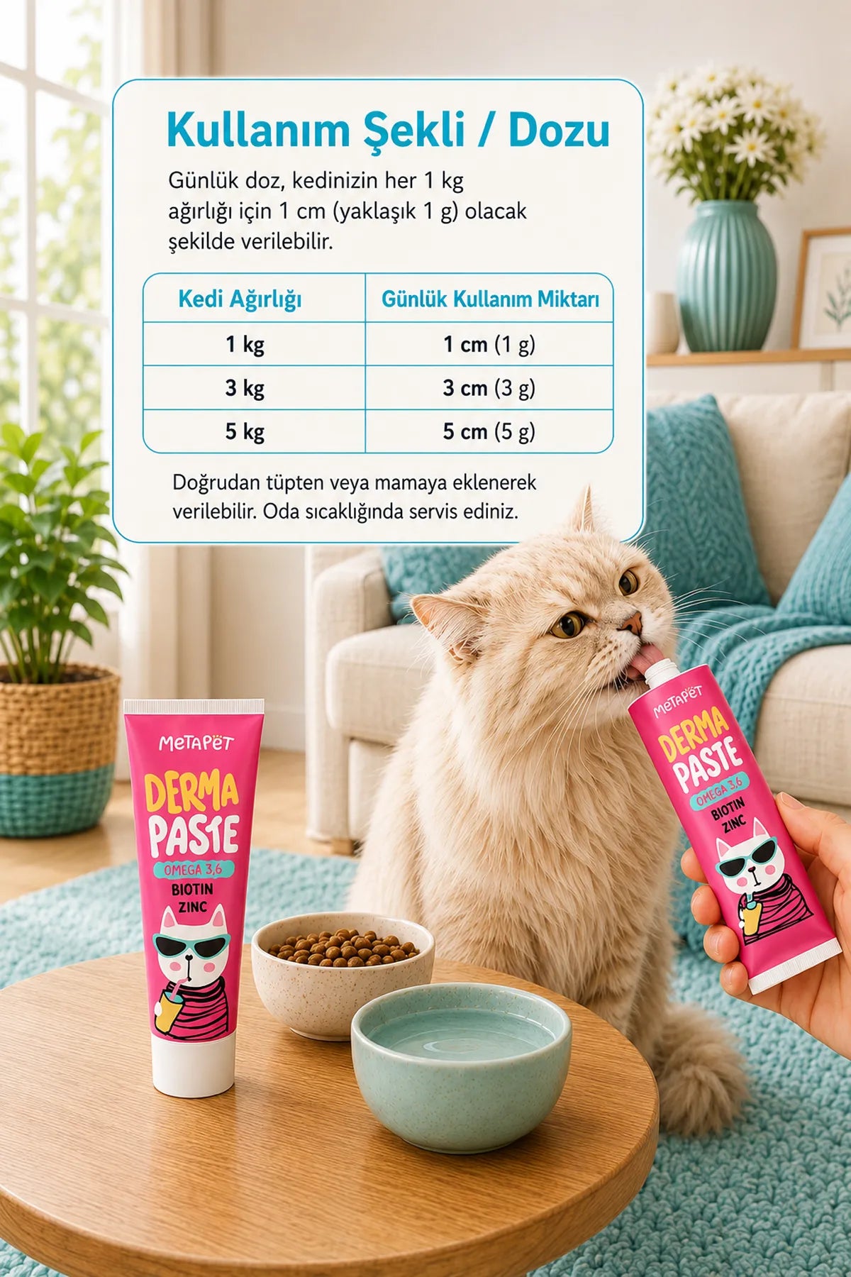 Malt, psyllium ve beta glukan içeren kedi macunu