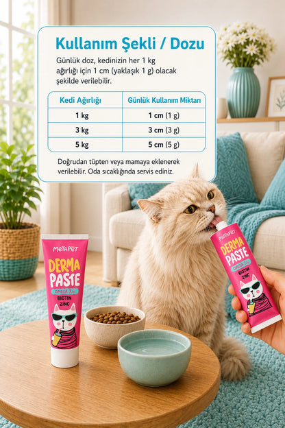 Malt, psyllium ve beta glukan içeren kedi macunu