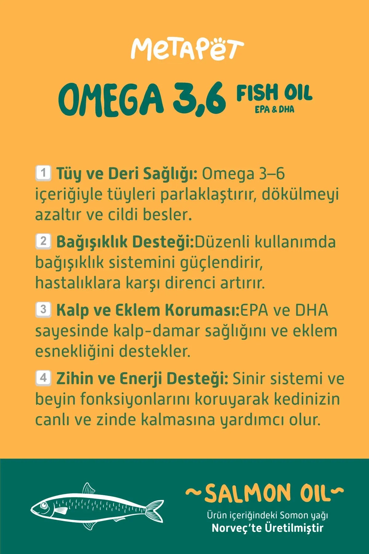 Kediler için Omega 3 ve Omega 6 içeren balık yağı