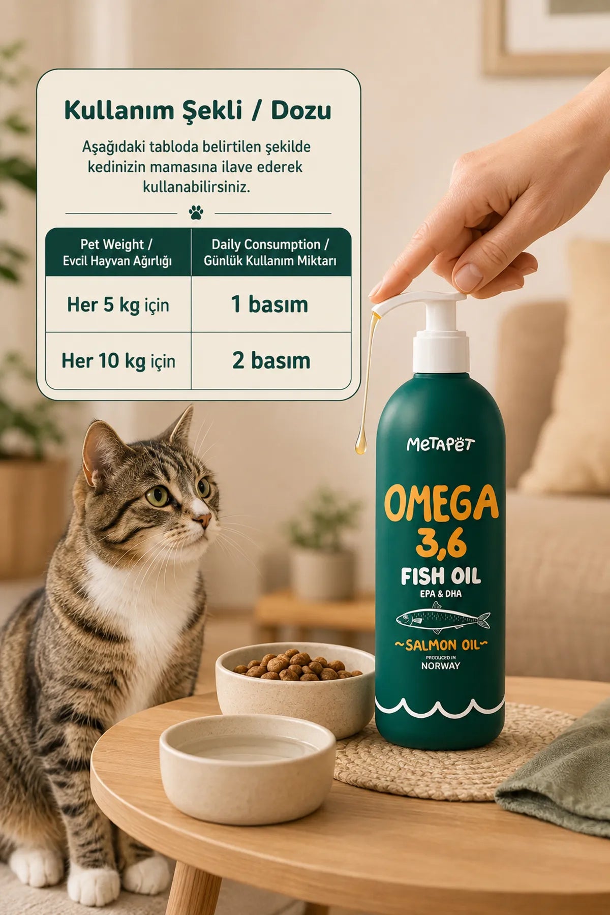 EPA ve DHA içeren kedi somon yağı