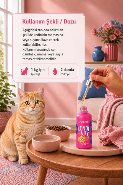 Nikotinamid ribozid ve Koenzim Q10 içeren kedi vitamini damlası
