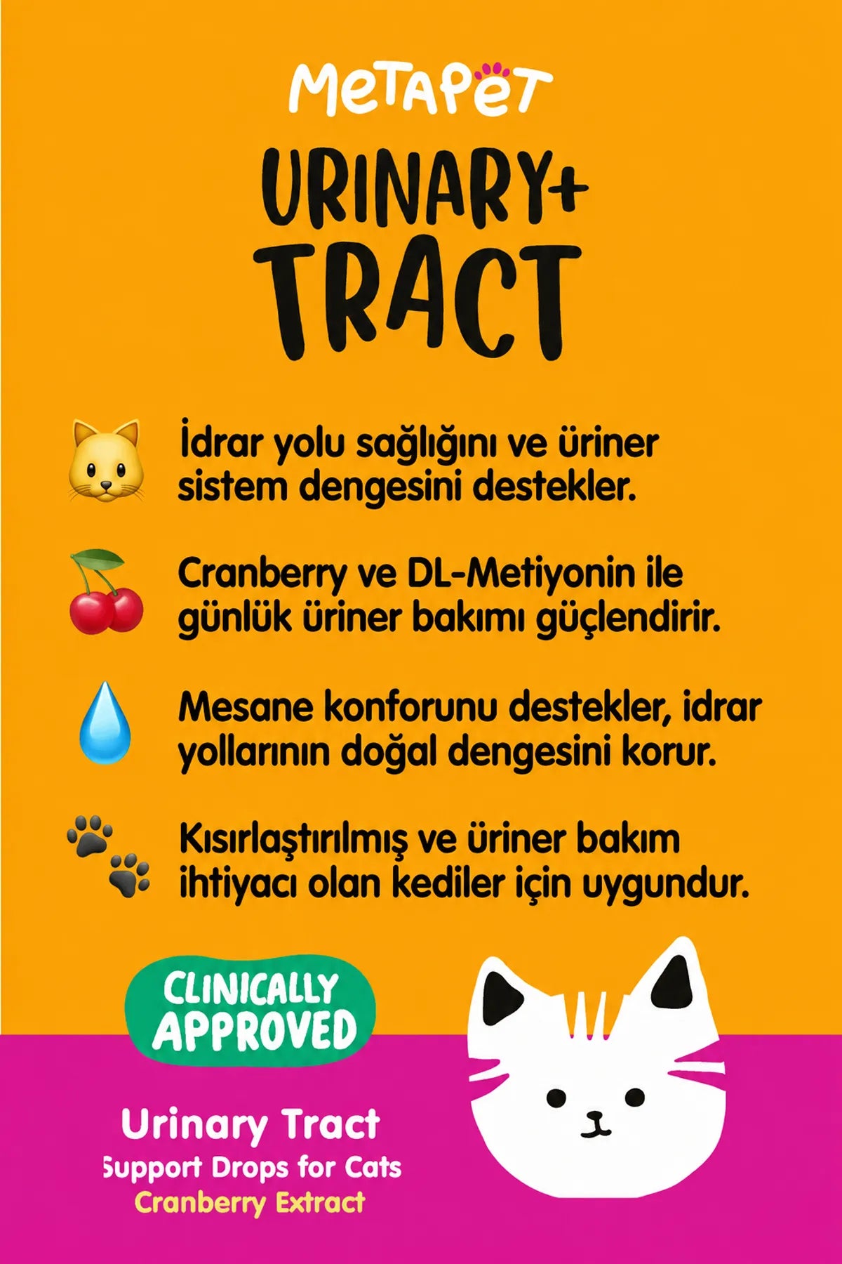 Kedi üriner sistem desteği için sıvı damla