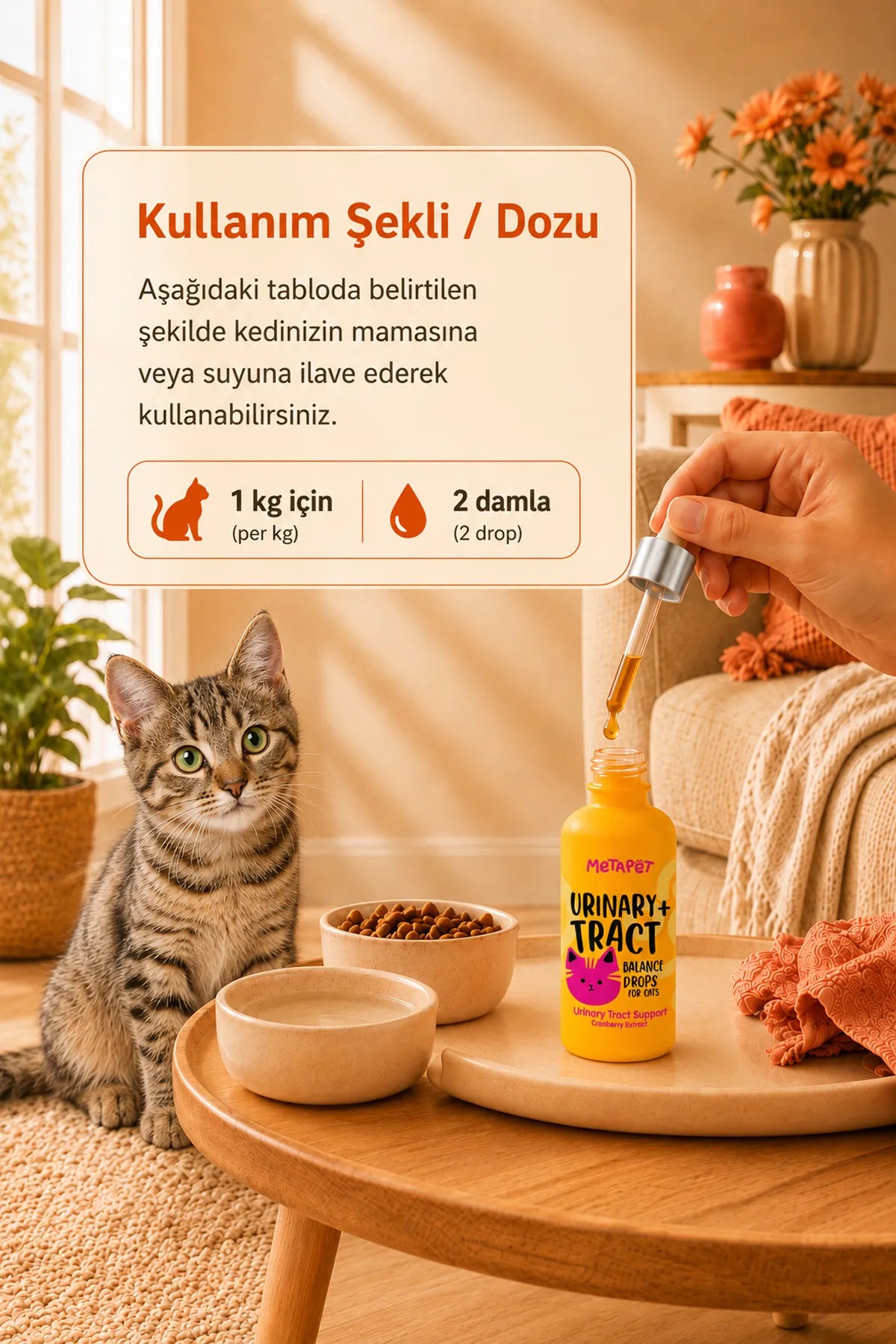 Kedi üriner sistem desteği için sıvı damla