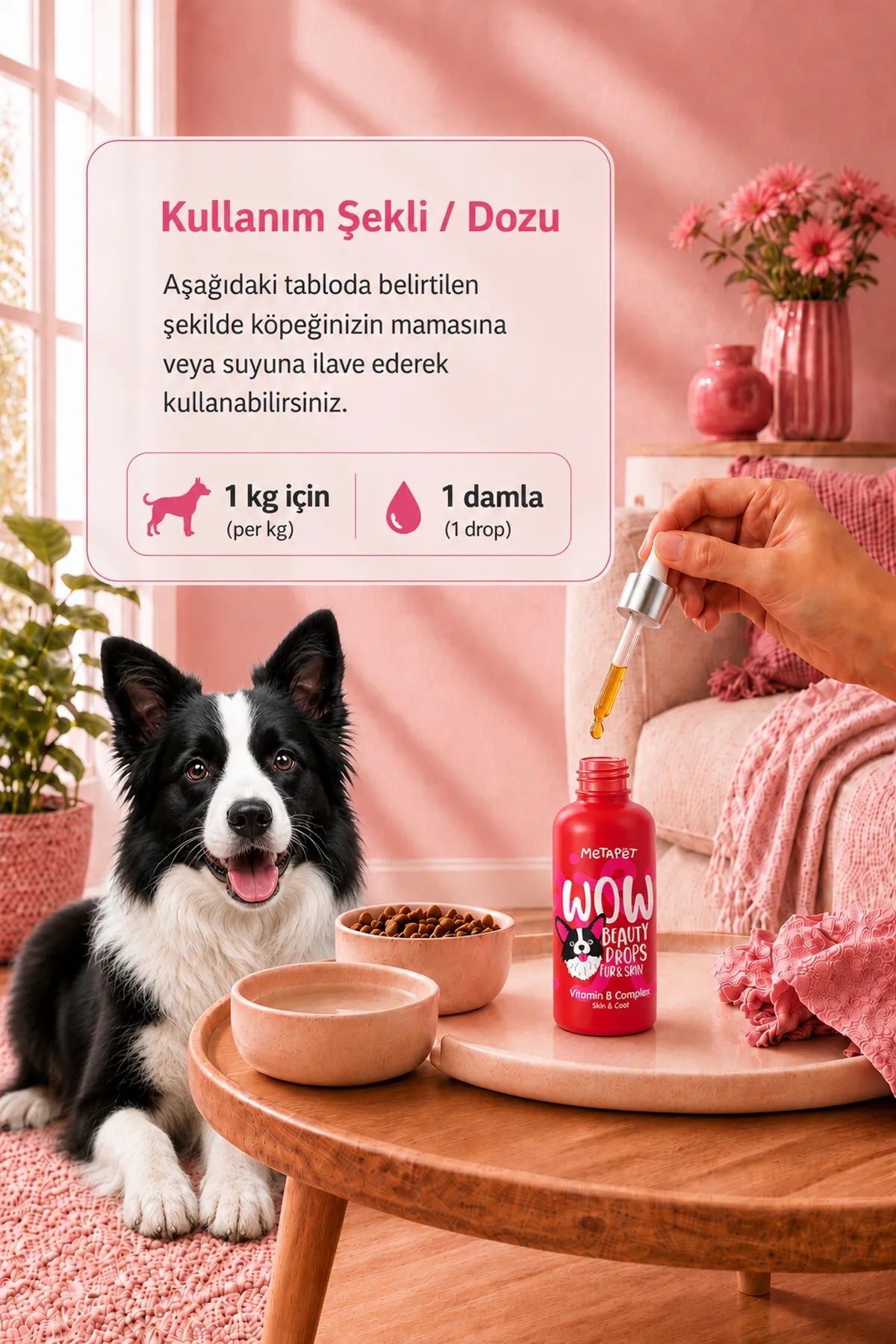 B vitamin kompleksi içeren köpek tüy bakım damlası
