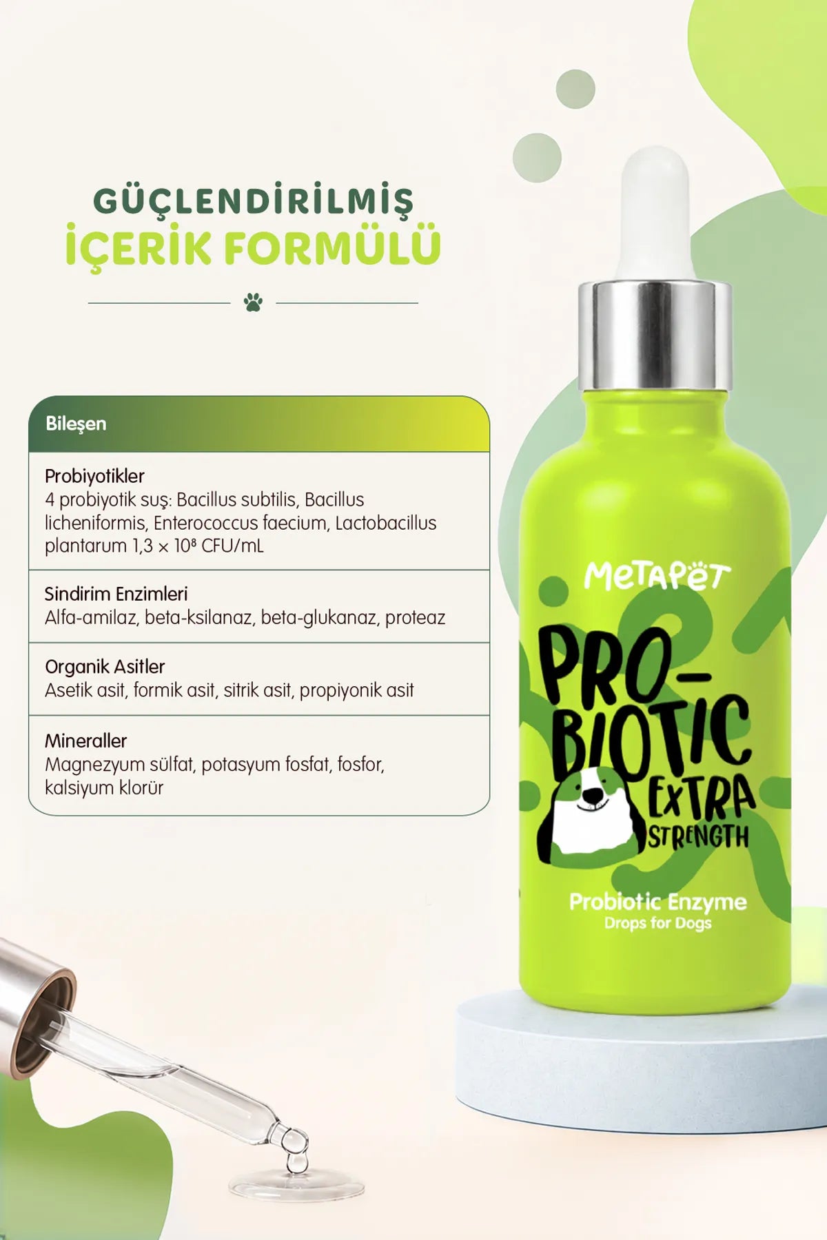 Köpekler için probiyotik ve doğal sindirim enzimi damla