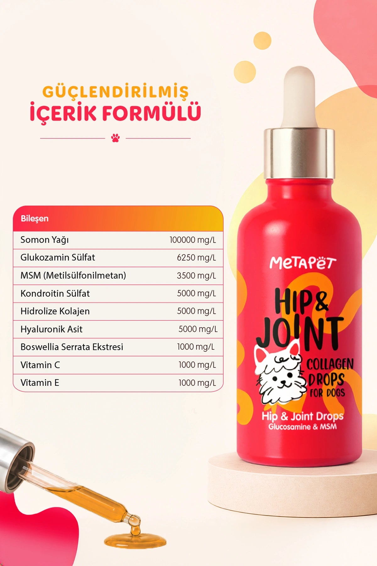 Köpekler için glukozamin kondroitin ve MSM içeren eklem desteği
