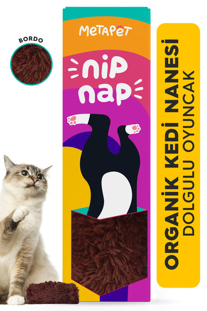 Catnipli Peluş Kedi Oyuncağı, Organik Kedi Nanesi - Bordo -