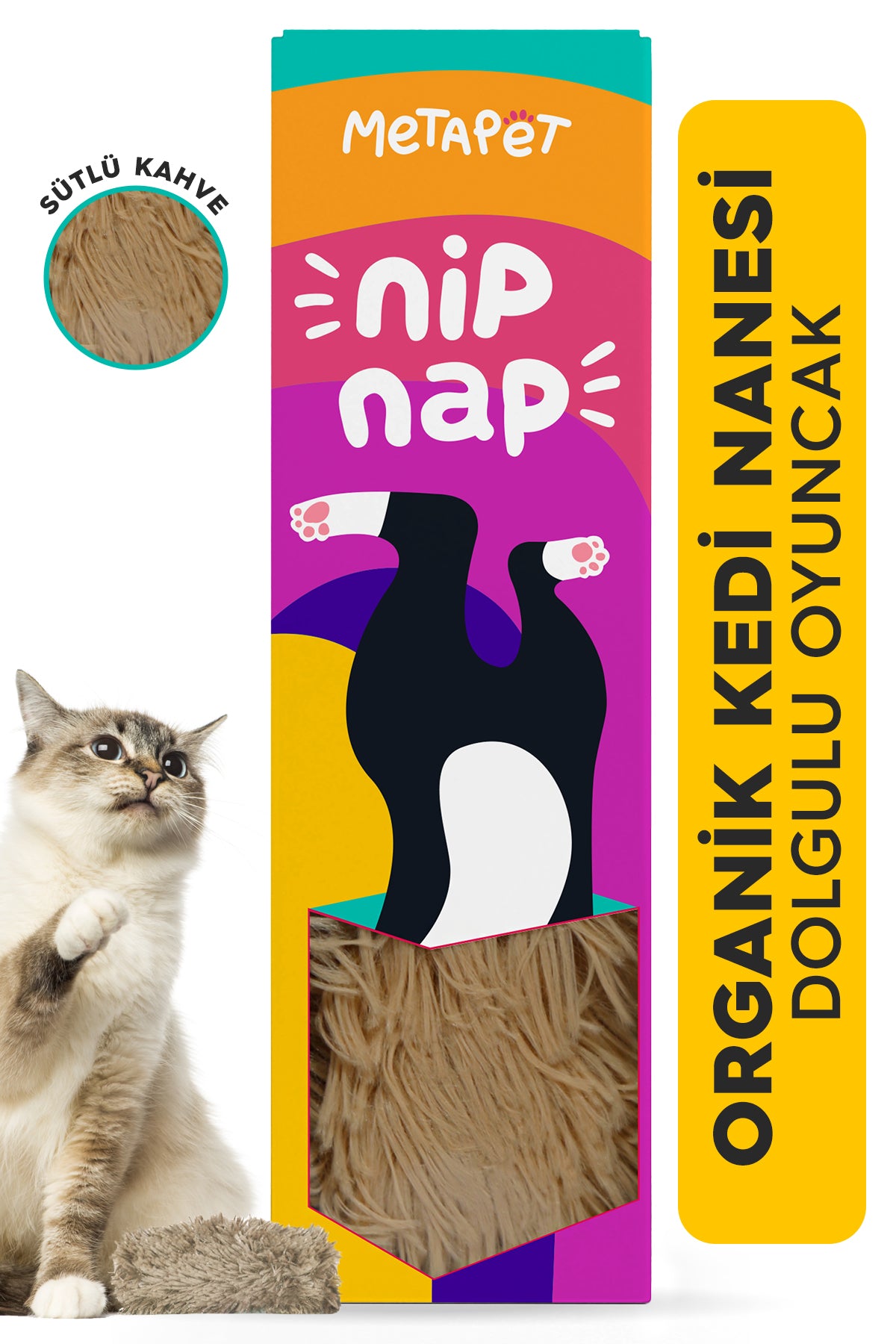 Catnipli Peluş Kedi Oyuncağı, Organik Kedi Nanesi - Kahverengi -
