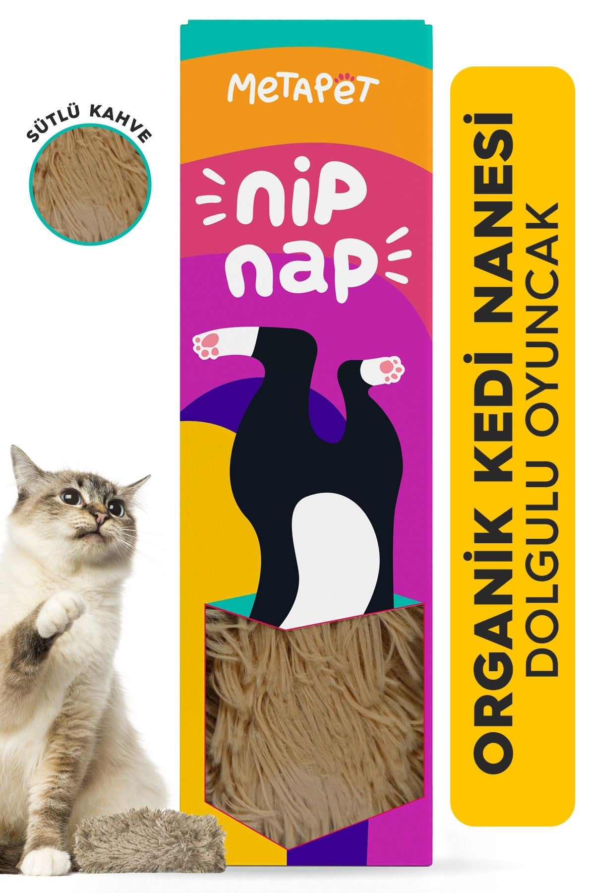 Catnipli Peluş Kedi Oyuncağı, Organik Kedi Nanesi - Kahverengi -