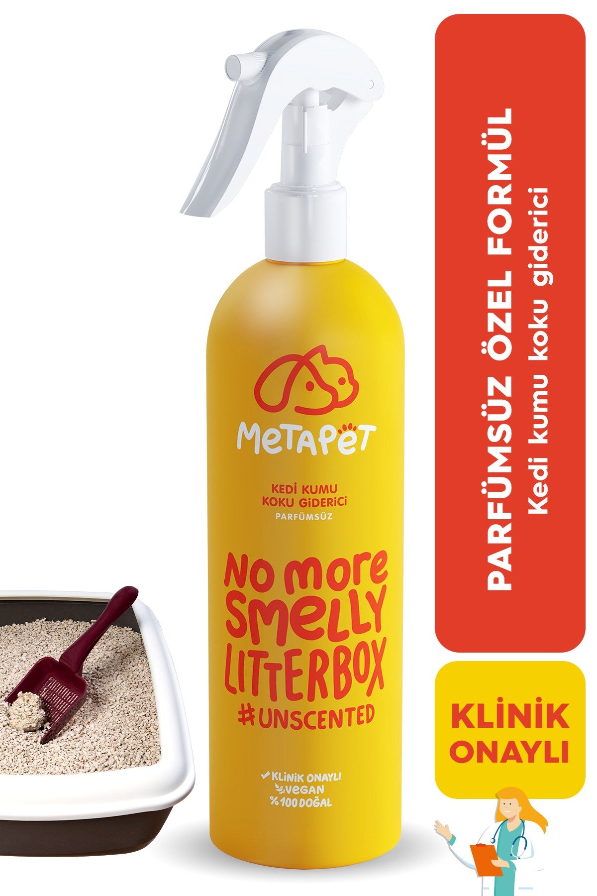 Kedi Kumu Koku Giderici Set, Kokusuz Kedi Kumu için Aktif Karbon (240 gr) ve Özel Parfümsüz Sprey