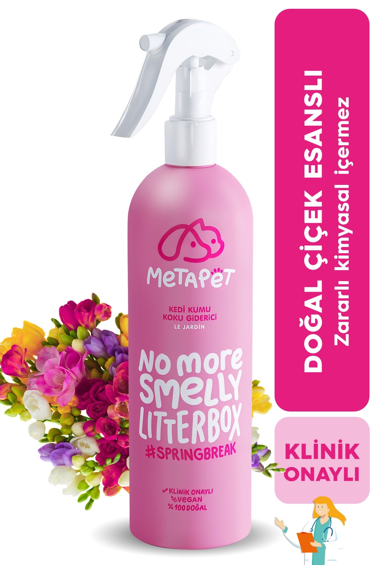 Kedi Kumu Koku Giderici Set, Kokusuz Kedi Kumu için Aktif Karbon (240 gr) ve Bahar Kokulu Sprey