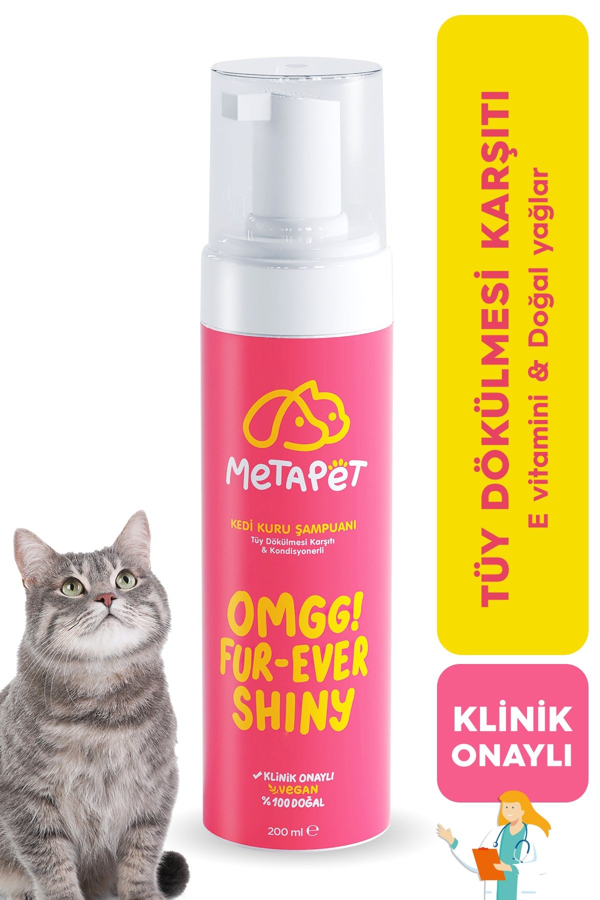 Özel Set - Tüy Döken Kediler Için Kuru Bakım Şampuanı Ve Nano Series Havlu E Vitamini Ve Doğal