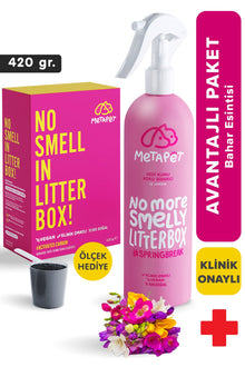 Kedi Kumu Koku Giderici Set, Kokusuz Kedi Kumu için Aktif Karbon (240 gr) ve Bahar Kokulu Sprey