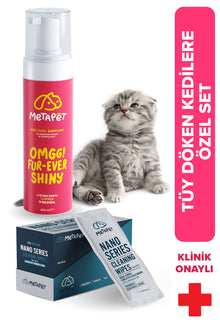 Özel Set - Tüy Döken Kediler Için Kuru Bakım Şampuanı Ve Nano Series Havlu E Vitamini Ve Doğal